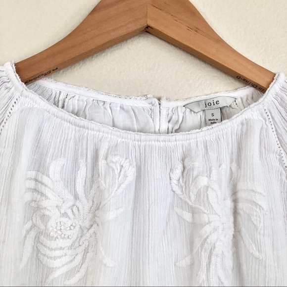 JOIE Mitney Embroidered Gauze Puff Sleeve Top in Porcelain White - Picture 8 of 13